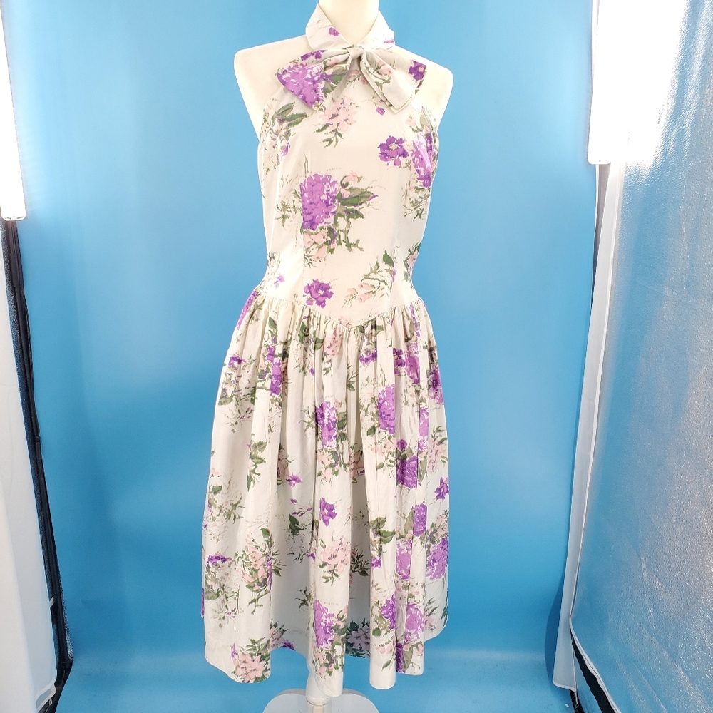 Vintage 80s Betty Barclay floral halter dress